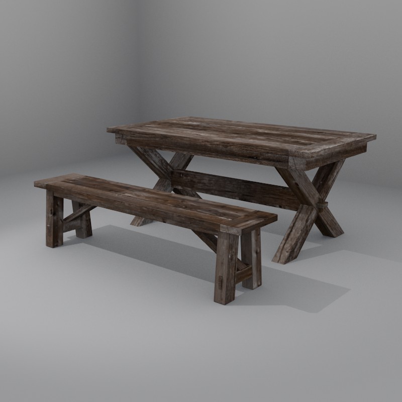 Lower-poly Rustic Table and Bench tscn preview image 1